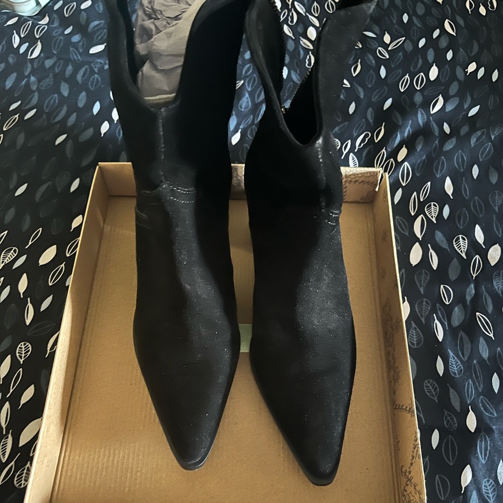 EUC Zara black teal suede cowboy booties